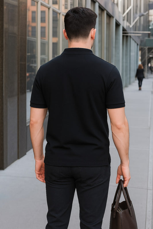 Men's Solid Slim Fit Polo T-Shirt Black