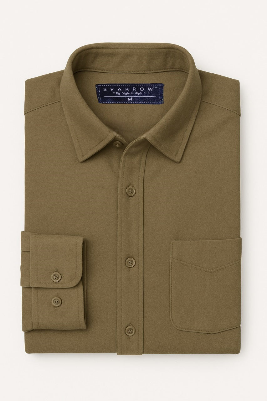 Sparrow Slim Fit Cardamom Green Solid Stretch Formal Shirt packed