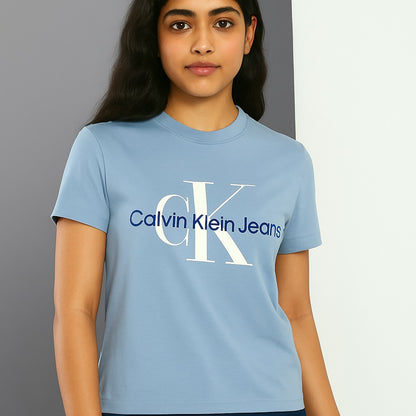 Women Round Neck Brand Logo Printed T-shirt