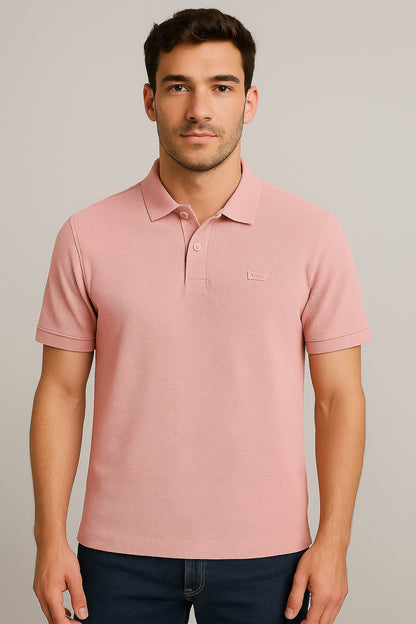 Men's Solid Slim Fit Polo T-Shirt Light Pink