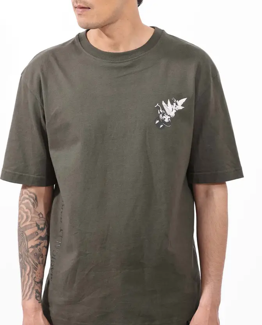 Rare Rabbit Oversized Graphic Print T-Shirt Magiq - Olive