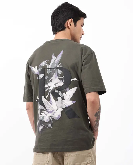 Rare Rabbit Oversized Graphic Print T-Shirt Magiq - Olive