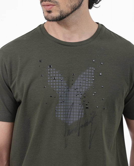 Rare Rabbit Graphic Print T-Shirt Dell-Olive