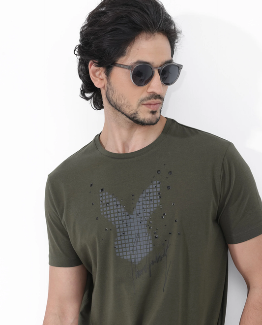 Rare Rabbit Graphic Print T-Shirt Dell-Olive