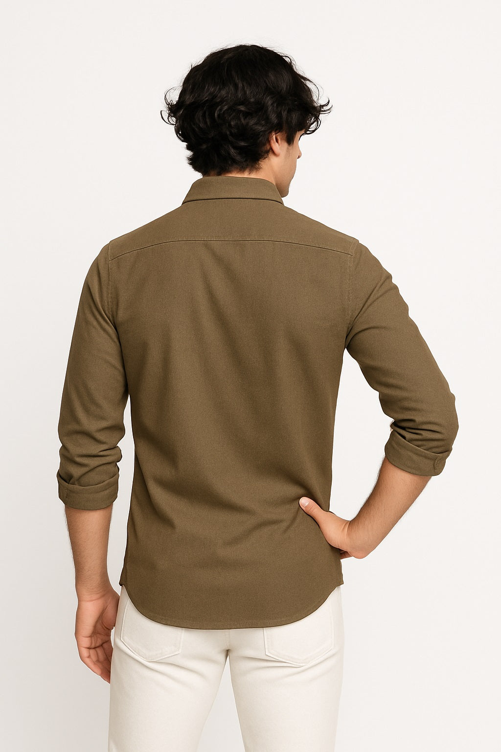 Sparrow Slim Fit Cardamom Green Solid Stretch Formal Shirt back