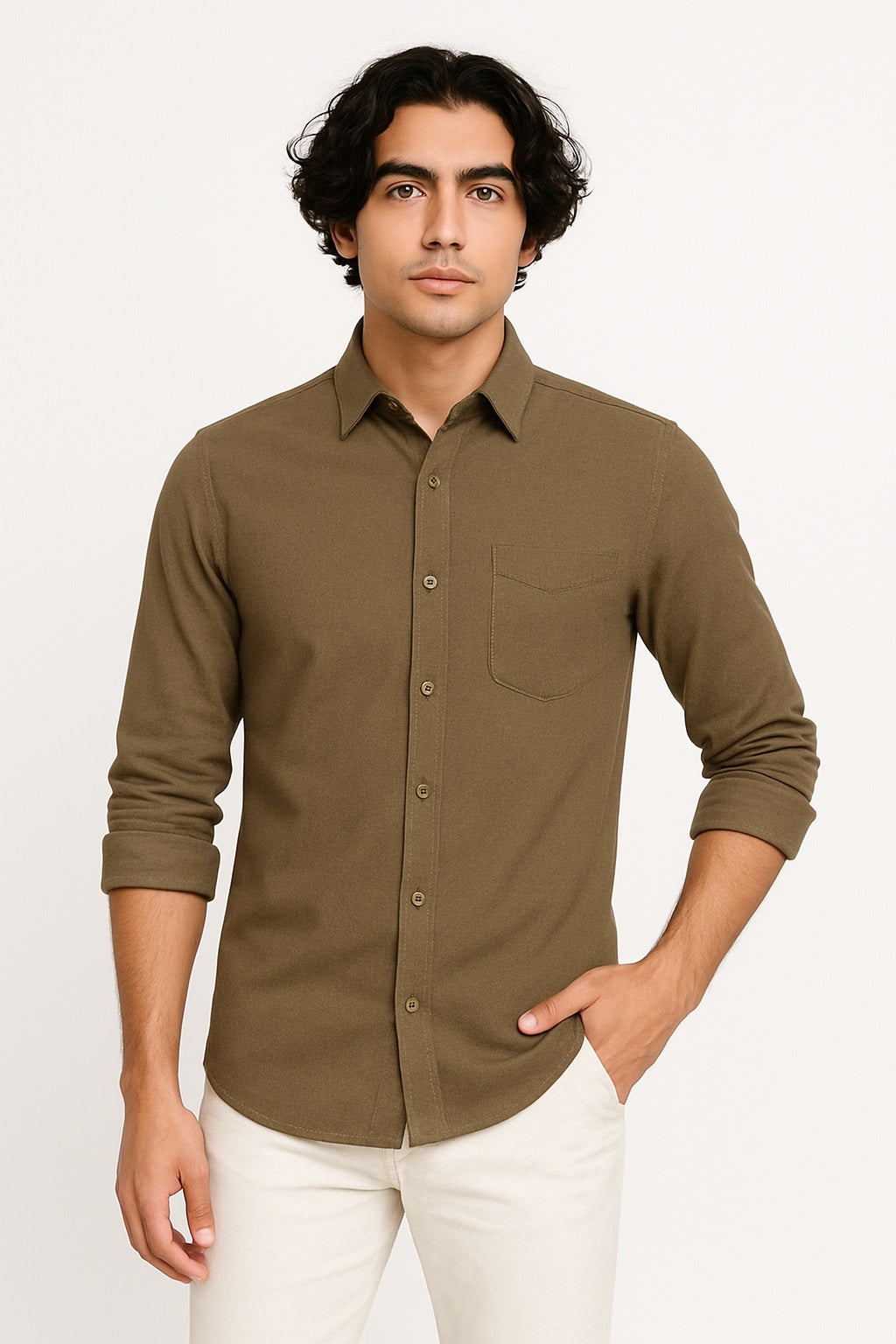 Sparrow Slim Fit Cardamom Green Solid Stretch Formal Shirt
