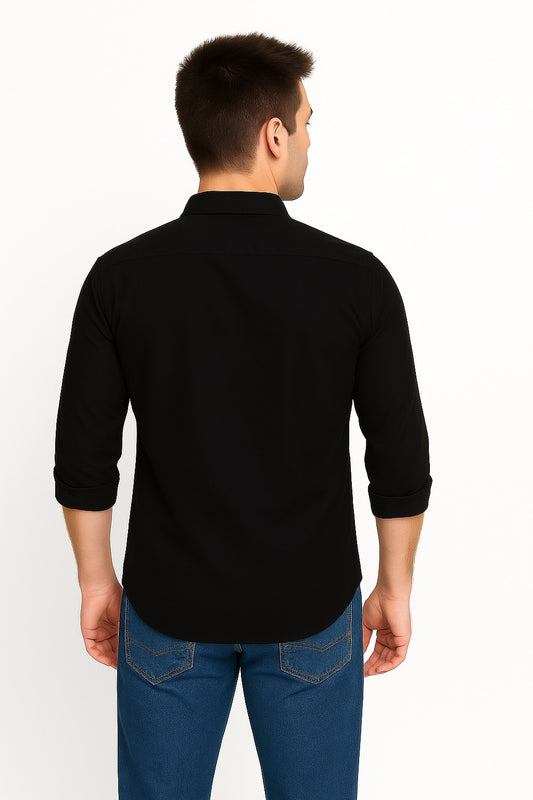 Sparrow Slim Fit Black Solid Stretch Formal Shirt