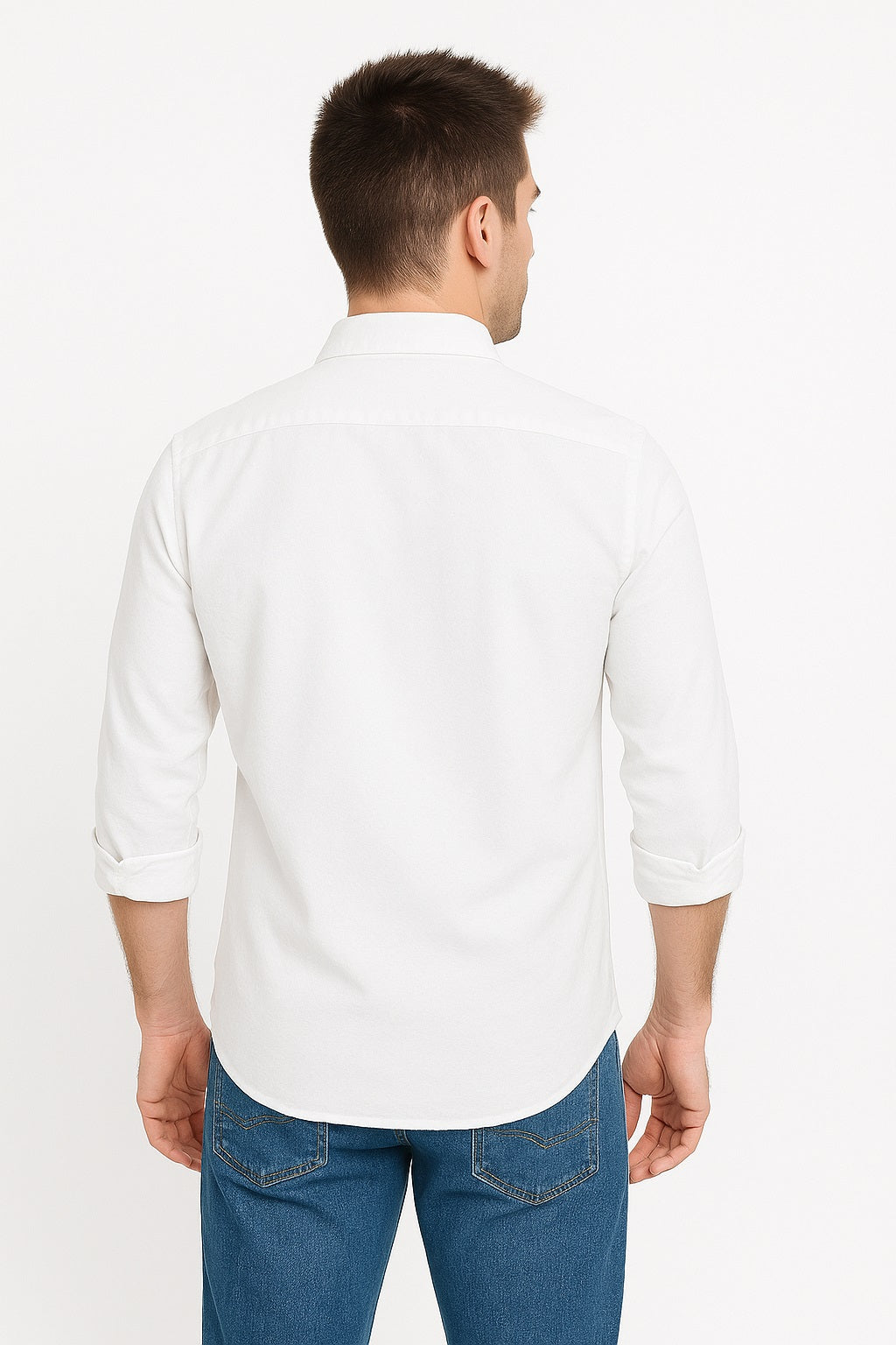 Sparrow Slim Fit White Solid Stretch Formal Shirt