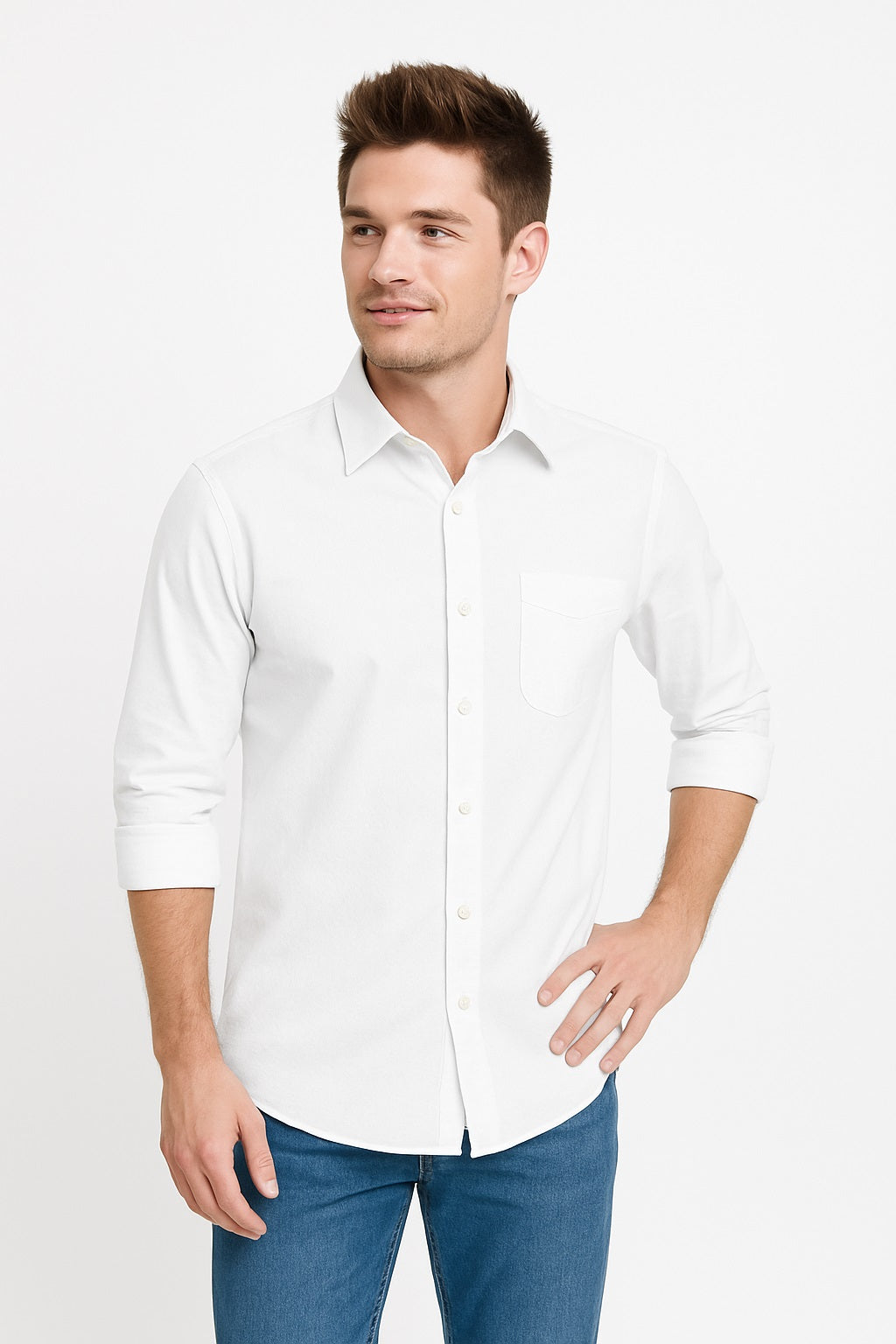 Sparrow Slim Fit White Solid Stretch Formal Shirt