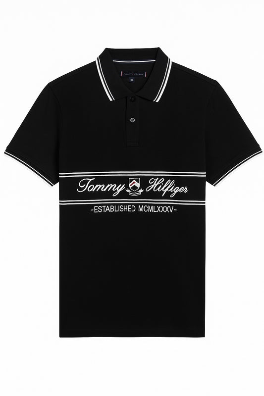 Tommy Hilfiger Logo Regular Fit Embroidered Polo T-Shirt Black