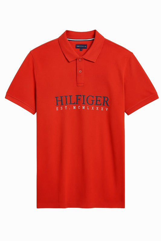 Tommy Hilfiger Brand Logo Polo Collar Pure Cotton T-Shirt Red