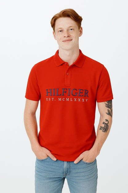 Polo Collar Pure Cotton T-Shirt Red