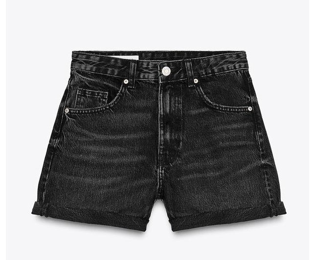 Zara Rigid Mom Fit Bermuda Black High Rise Front