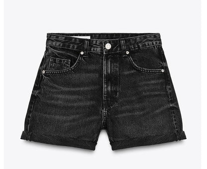 Zara Rigid Mom Fit Bermuda Black High Rise Front